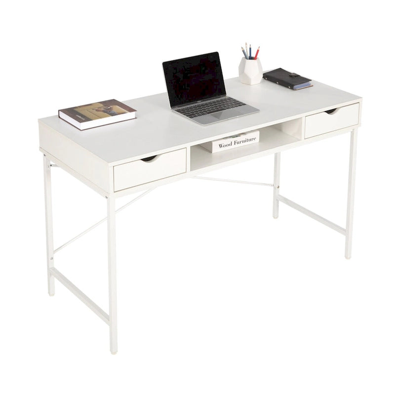 Bureau de 48 pouces JJS avec tiroirs, grande station de travail contemporaine pour ordinateur portable et rangement pour le bureau à domicile