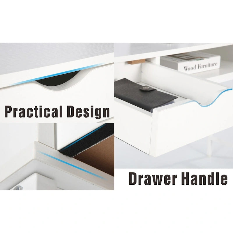 Bureau de 48 pouces JJS avec tiroirs, grande station de travail contemporaine pour ordinateur portable et rangement pour le bureau à domicile