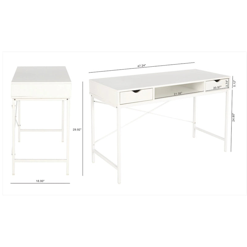 Bureau de 48 pouces JJS avec tiroirs, grande station de travail contemporaine pour ordinateur portable et rangement pour le bureau à domicile