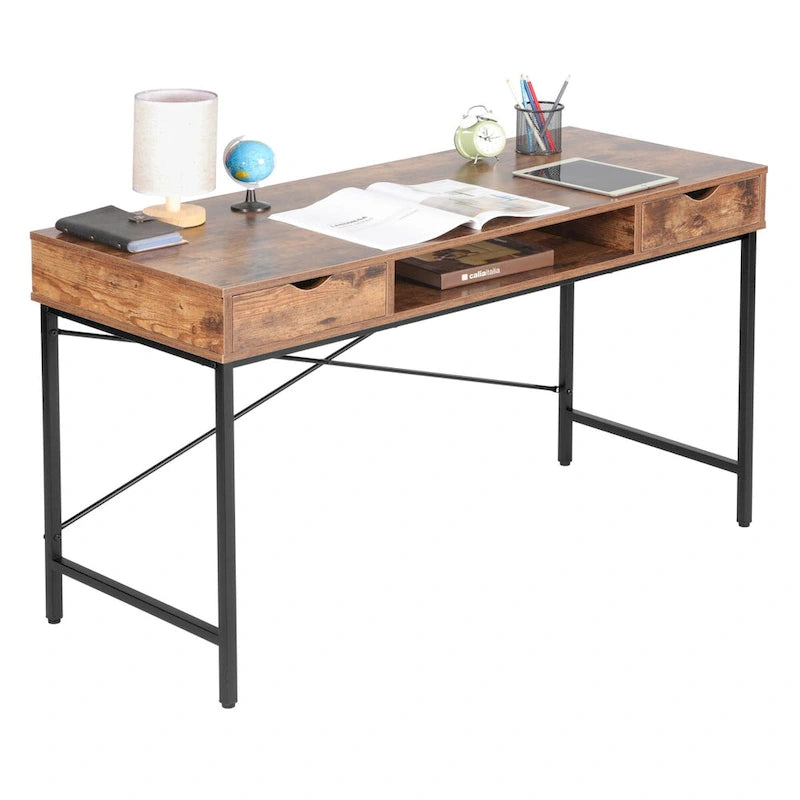 Bureau de 48 pouces JJS avec tiroirs, grande station de travail contemporaine pour ordinateur portable et rangement pour le bureau à domicile