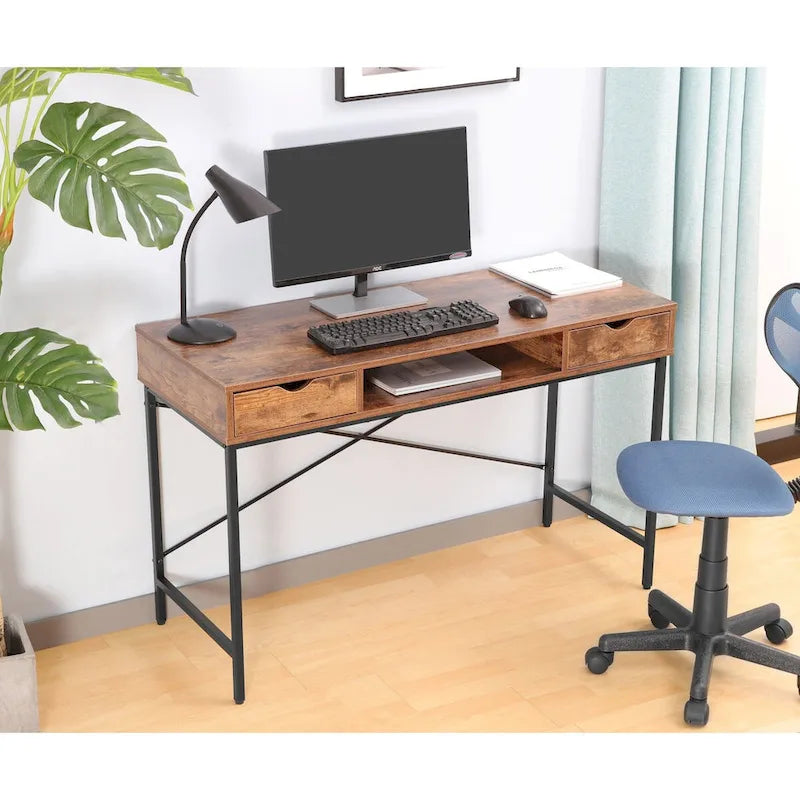 Bureau de 48 pouces JJS avec tiroirs, grande station de travail contemporaine pour ordinateur portable et rangement pour le bureau à domicile