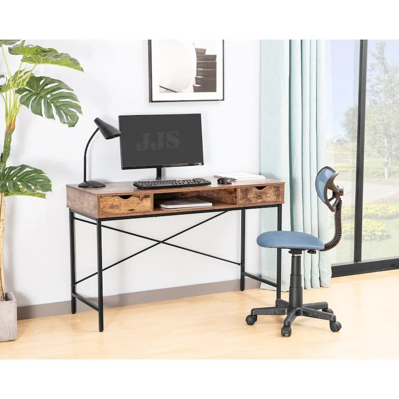 Bureau de 48 pouces JJS avec tiroirs, grande station de travail contemporaine pour ordinateur portable et rangement pour le bureau à domicile