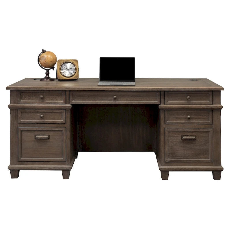Bureau de direction à double piédestal Carson Wood, Table d'écriture, Bureau, Gris