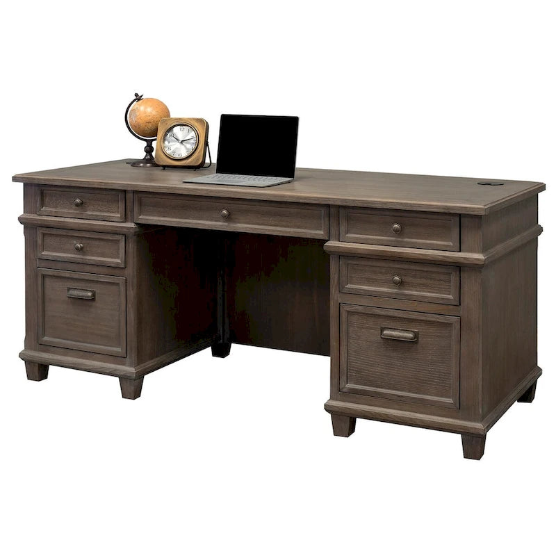Bureau de direction à double piédestal Carson Wood, Table d'écriture, Bureau, Gris