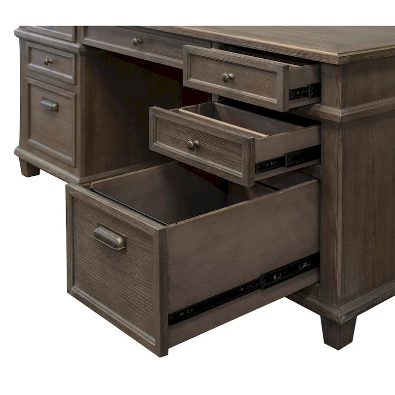 Bureau de direction à double piédestal Carson Wood, Table d'écriture, Bureau, Gris