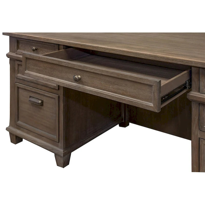 Bureau de direction à double piédestal Carson Wood, Table d'écriture, Bureau, Gris
