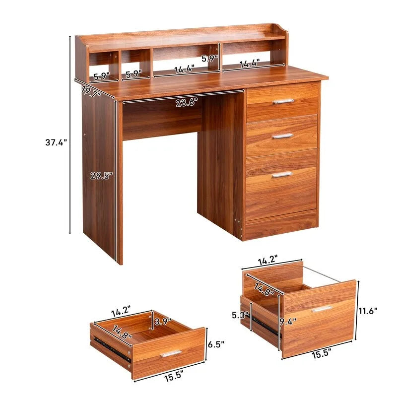 43.31 3 tiroirs bureau d'ordinateur en bois avec armoire de classement
