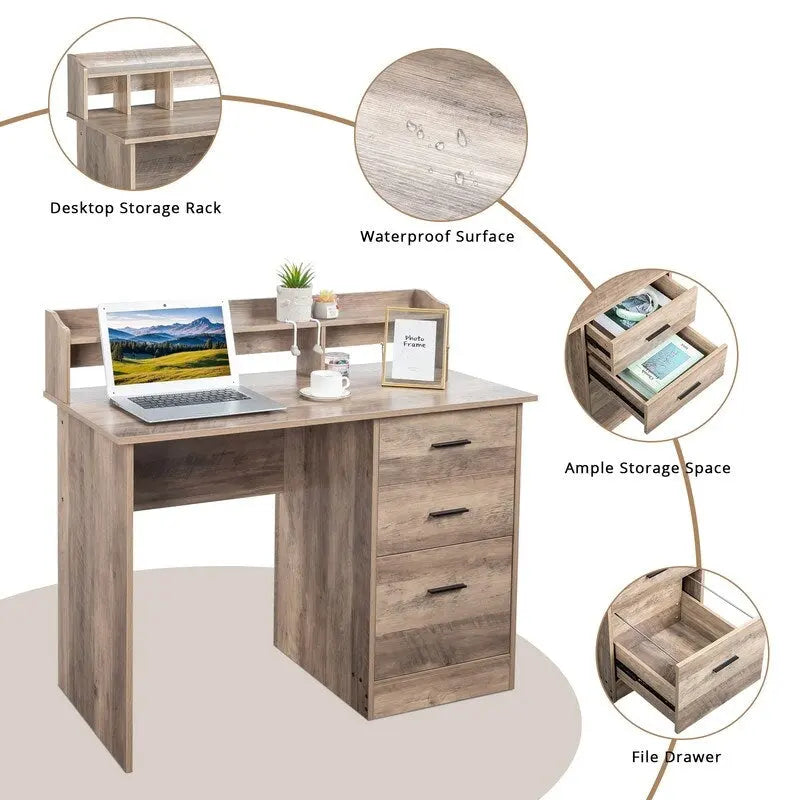 43.31 3 tiroirs bureau d'ordinateur en bois avec armoire de classement