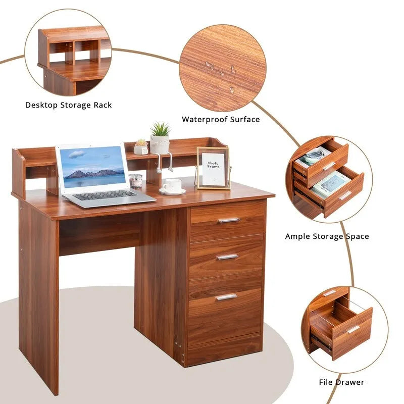 43.31 3 tiroirs bureau d'ordinateur en bois avec armoire de classement
