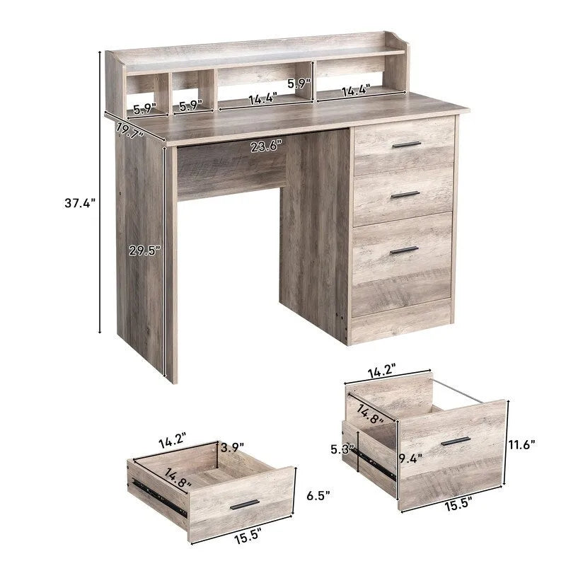 43.31 3 tiroirs bureau d'ordinateur en bois avec armoire de classement