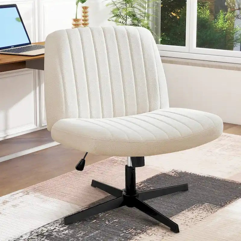 Chaise de bureau sans accoudoirs à roulettes, pour ordinateur, confortable et large, pivotante, réglable en hauteur, pour travailler les jambes croisées