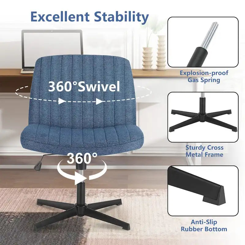 Chaise de bureau sans accoudoirs à roulettes, pour ordinateur, confortable et large, pivotante, réglable en hauteur, pour travailler les jambes croisées