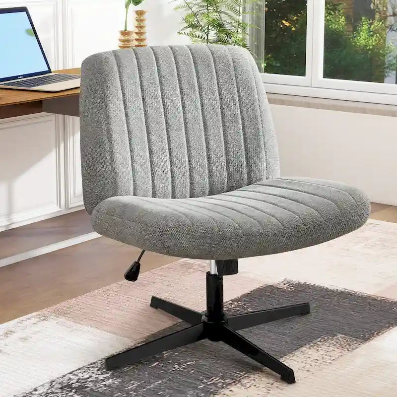 Chaise de bureau sans accoudoirs à roulettes, pour ordinateur, confortable et large, pivotante, réglable en hauteur, pour travailler les jambes croisées