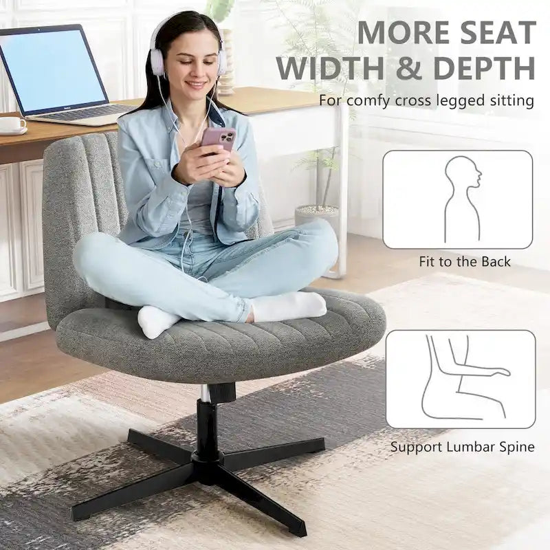 Chaise de bureau sans accoudoirs à roulettes, pour ordinateur, confortable et large, pivotante, réglable en hauteur, pour travailler les jambes croisées