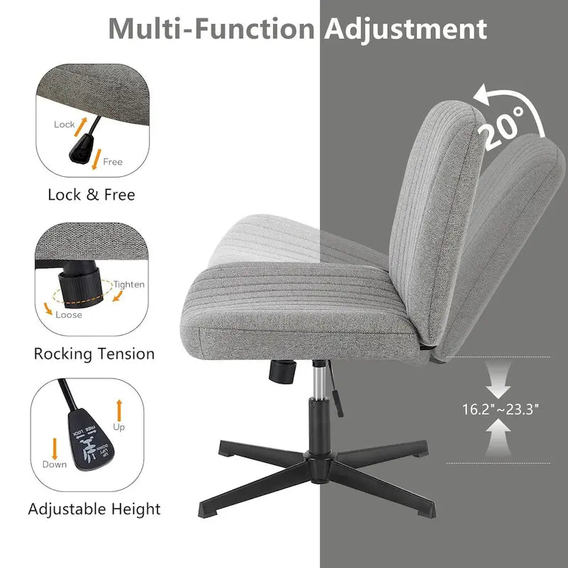 Chaise de bureau sans accoudoirs à roulettes, pour ordinateur, confortable et large, pivotante, réglable en hauteur, pour travailler les jambes croisées