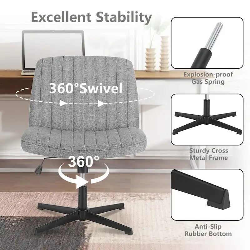 Chaise de bureau sans accoudoirs à roulettes, pour ordinateur, confortable et large, pivotante, réglable en hauteur, pour travailler les jambes croisées