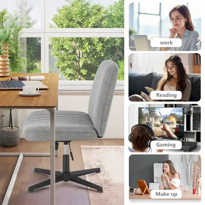Chaise de bureau sans accoudoirs à roulettes, pour ordinateur, confortable et large, pivotante, réglable en hauteur, pour travailler les jambes croisées