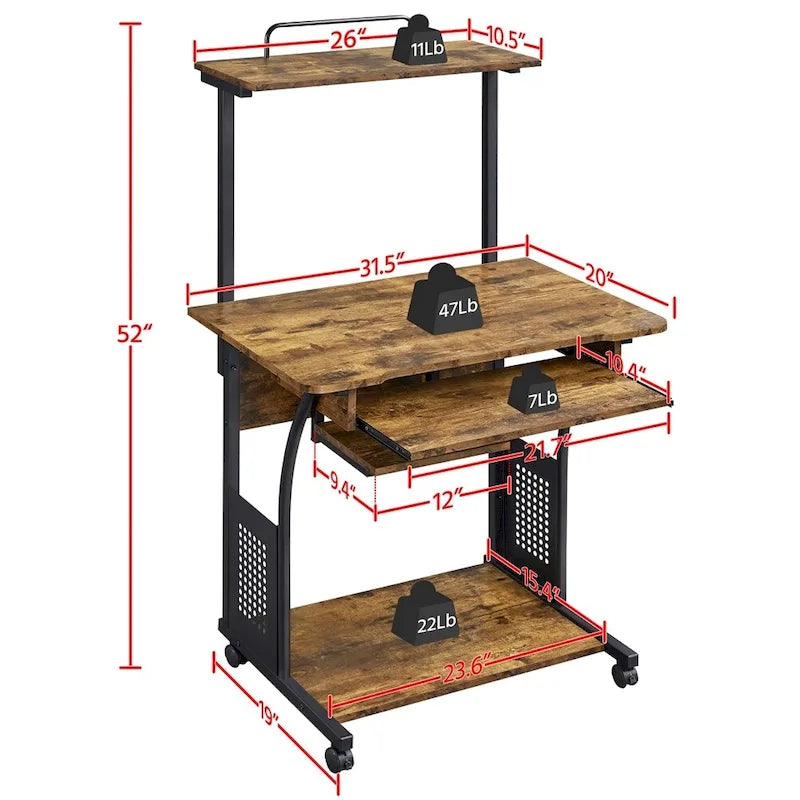 Bureau d'ordinateur portable Yaheetech avec 4 étagères et un plateau coulissant pour clavier