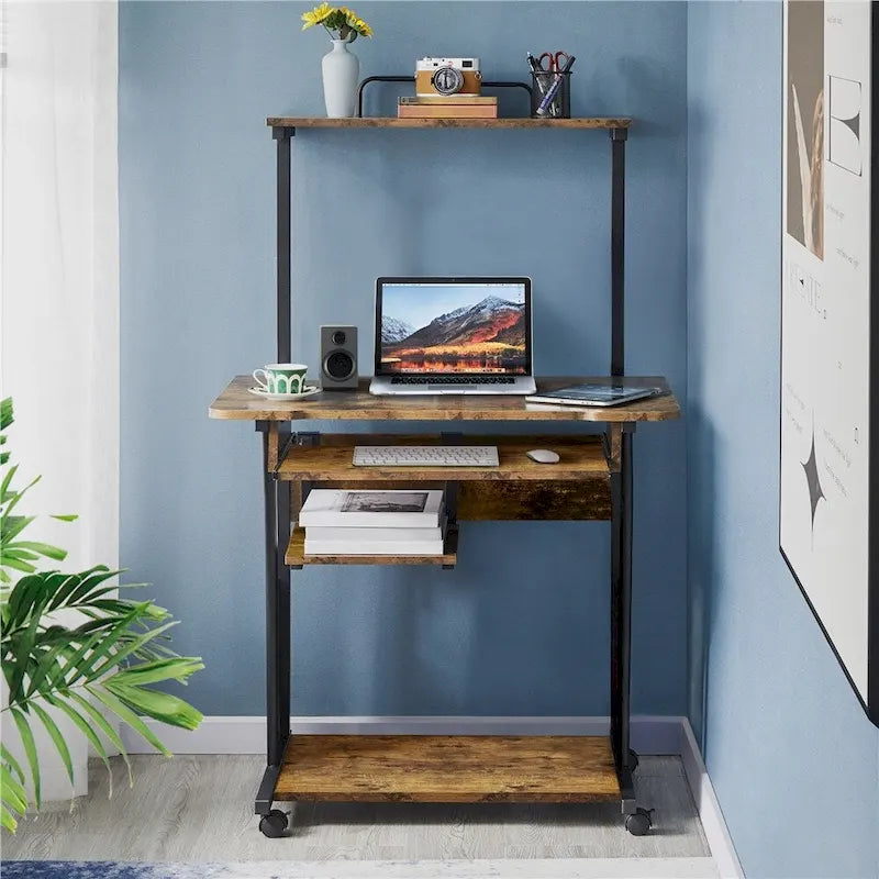 Bureau d'ordinateur portable Yaheetech avec 4 étagères et un plateau coulissant pour clavier