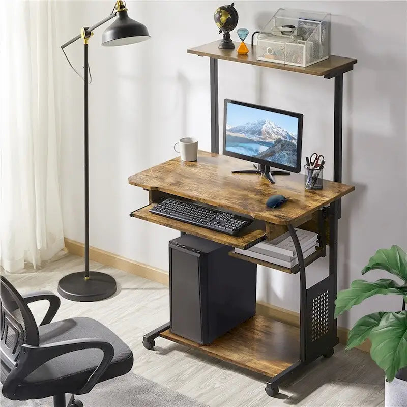 Bureau d'ordinateur portable Yaheetech avec 4 étagères et un plateau coulissant pour clavier