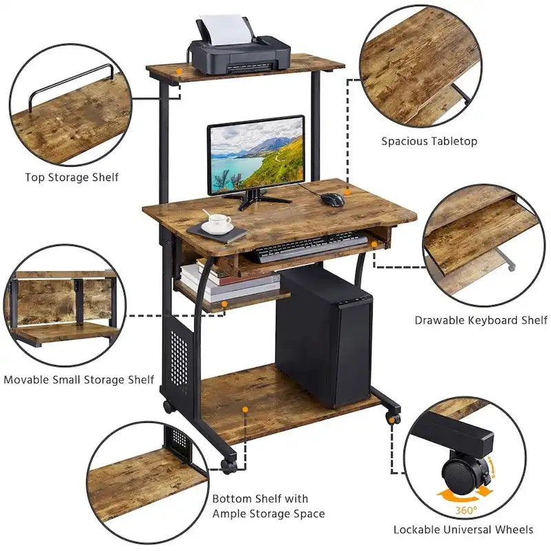 Bureau d'ordinateur portable Yaheetech avec 4 étagères et un plateau coulissant pour clavier