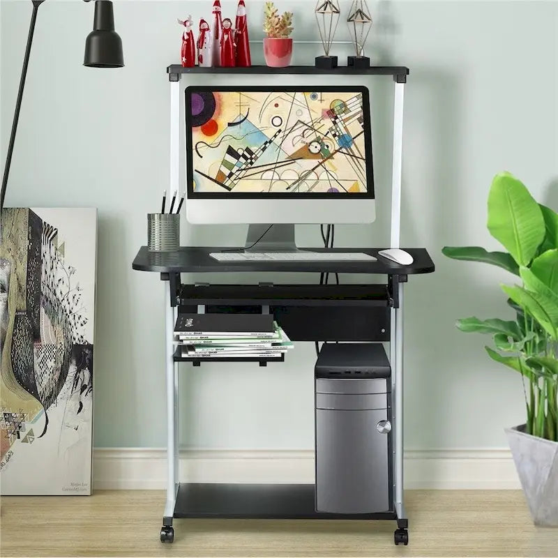 Bureau d'ordinateur portable Yaheetech avec 4 étagères et un plateau coulissant pour clavier