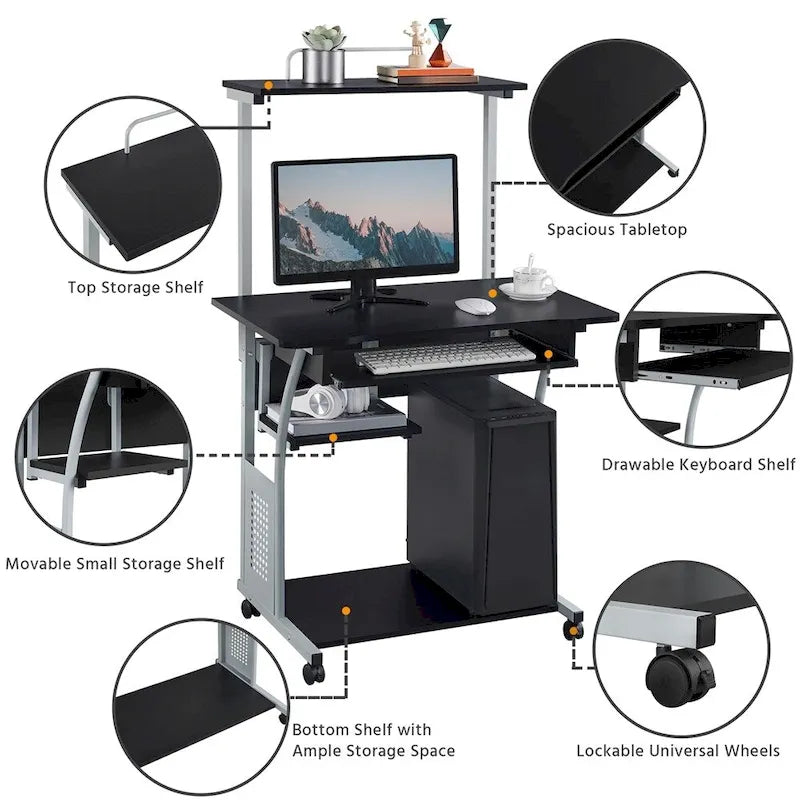 Bureau d'ordinateur portable Yaheetech avec 4 étagères et un plateau coulissant pour clavier