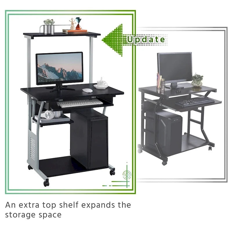 Bureau d'ordinateur portable Yaheetech avec 4 étagères et un plateau coulissant pour clavier