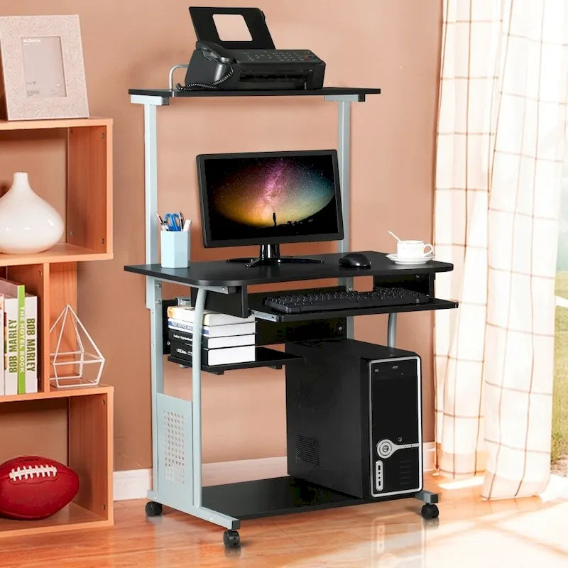Bureau d'ordinateur portable Yaheetech avec 4 étagères et un plateau coulissant pour clavier