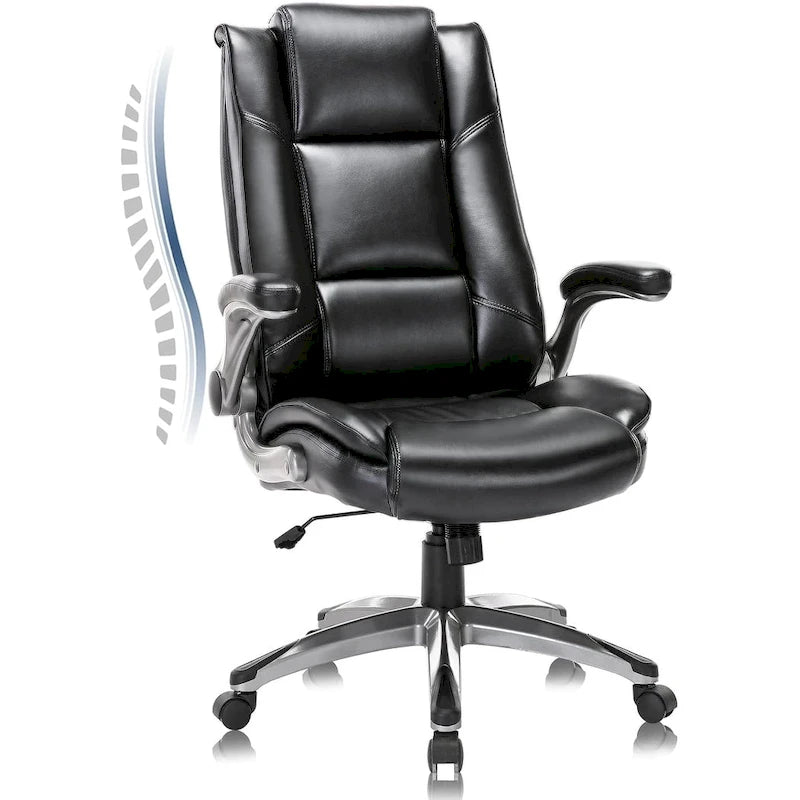 Fauteuil de bureau de direction en cuir - Chaise d'ordinateur à dossier haut avec accoudoirs rembourrés relevables et inclinaison réglable verrouillable