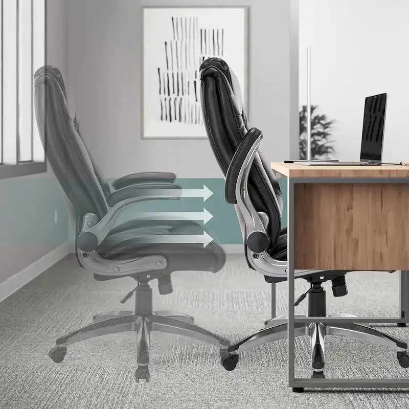 Fauteuil de bureau de direction en cuir - Chaise d'ordinateur à dossier haut avec accoudoirs rembourrés relevables et inclinaison réglable verrouillable