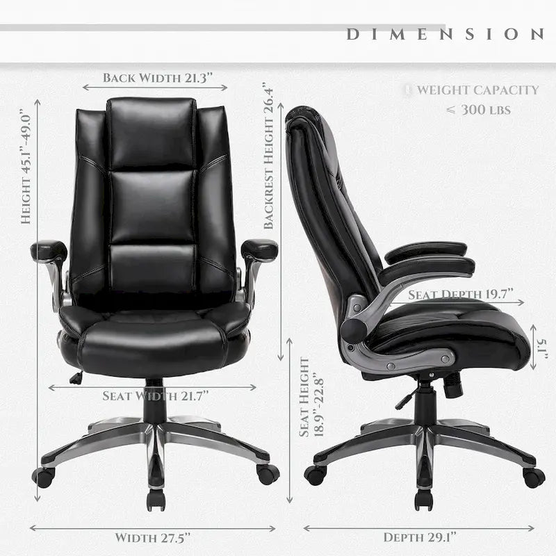 Fauteuil de bureau de direction en cuir - Chaise d'ordinateur à dossier haut avec accoudoirs rembourrés relevables et inclinaison réglable verrouillable