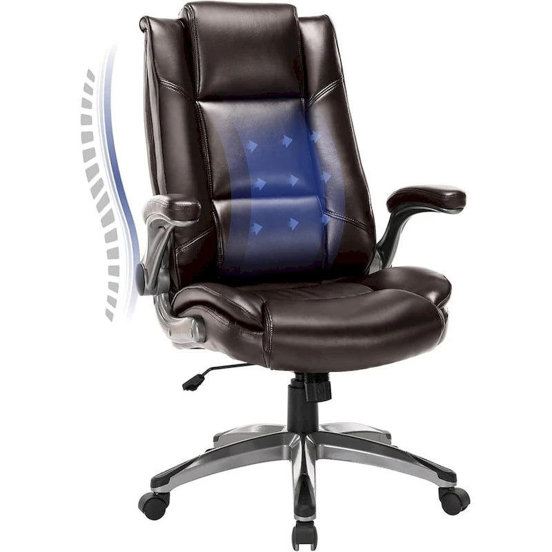 Fauteuil de bureau de direction en cuir - Chaise d'ordinateur à dossier haut avec accoudoirs rembourrés relevables et inclinaison réglable verrouillable