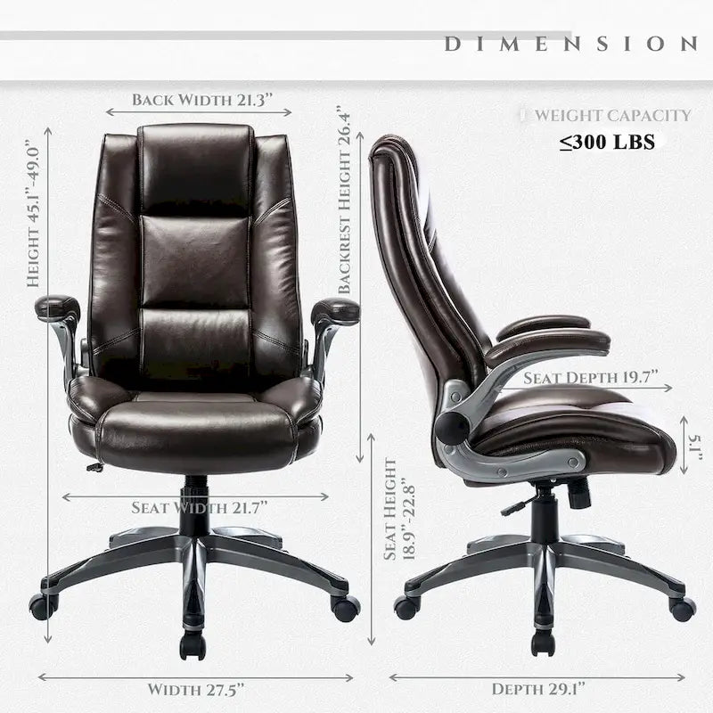 Fauteuil de bureau de direction en cuir - Chaise d'ordinateur à dossier haut avec accoudoirs rembourrés relevables et inclinaison réglable verrouillable
