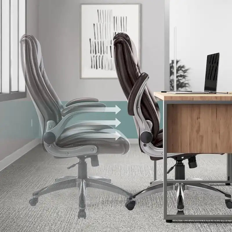 Fauteuil de bureau de direction en cuir - Chaise d'ordinateur à dossier haut avec accoudoirs rembourrés relevables et inclinaison réglable verrouillable