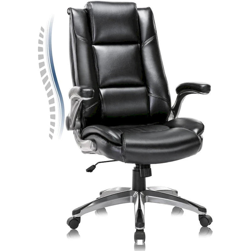 Fauteuil de bureau de direction en cuir - Chaise d'ordinateur à dossier haut avec accoudoirs rembourrés relevables et inclinaison réglable verrouillable