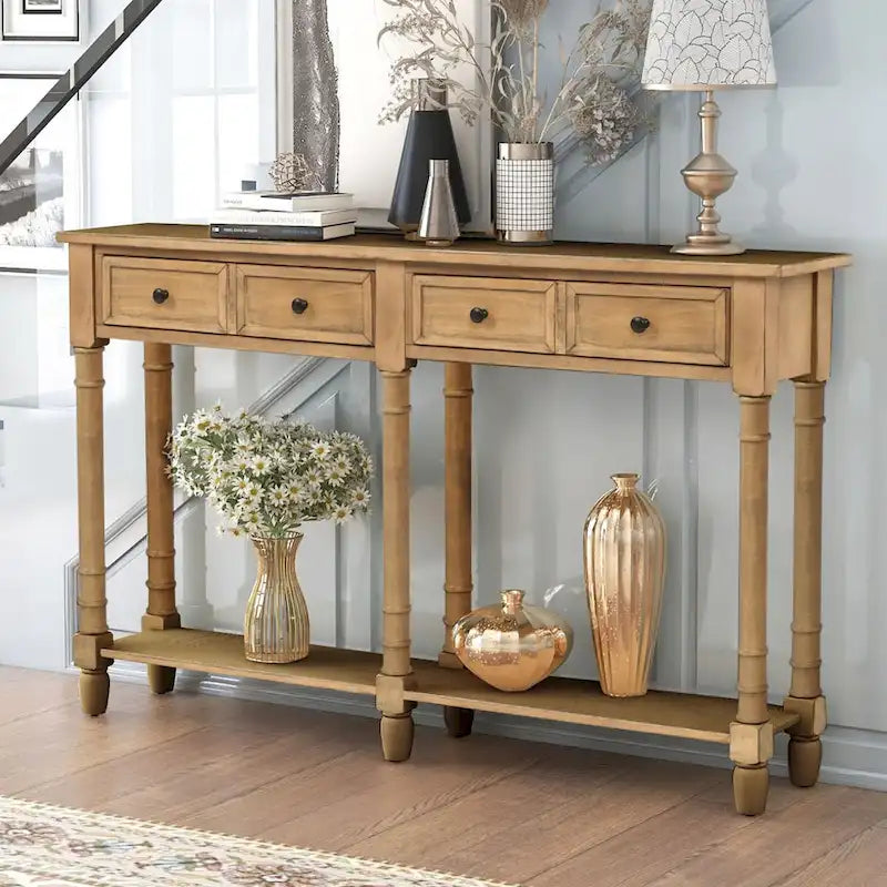 Cusp Barn Console Table Table d'appoint facile à monter avec deux tiroirs de rangement et étagère inférieure pour le salon, l'entrée