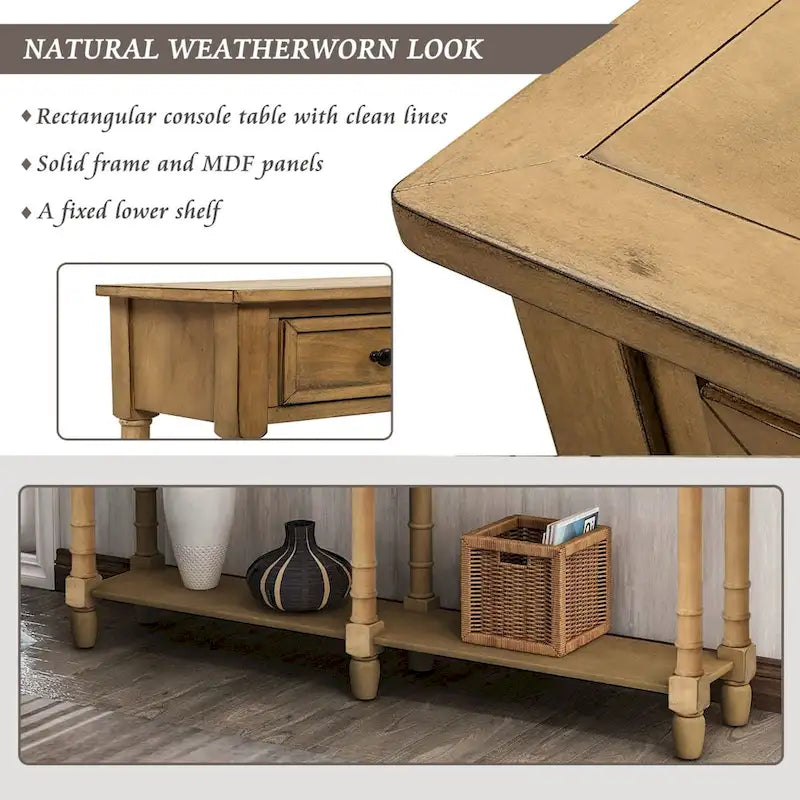 Cusp Barn Console Table Table d'appoint facile à monter avec deux tiroirs de rangement et étagère inférieure pour le salon, l'entrée