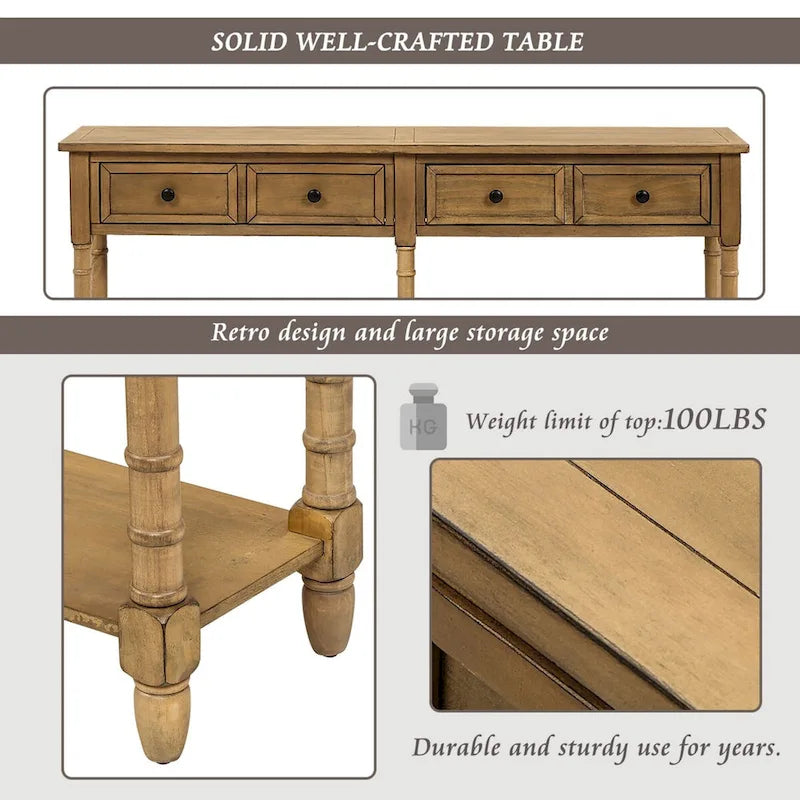 Cusp Barn Console Table Table d'appoint facile à monter avec deux tiroirs de rangement et étagère inférieure pour le salon, l'entrée