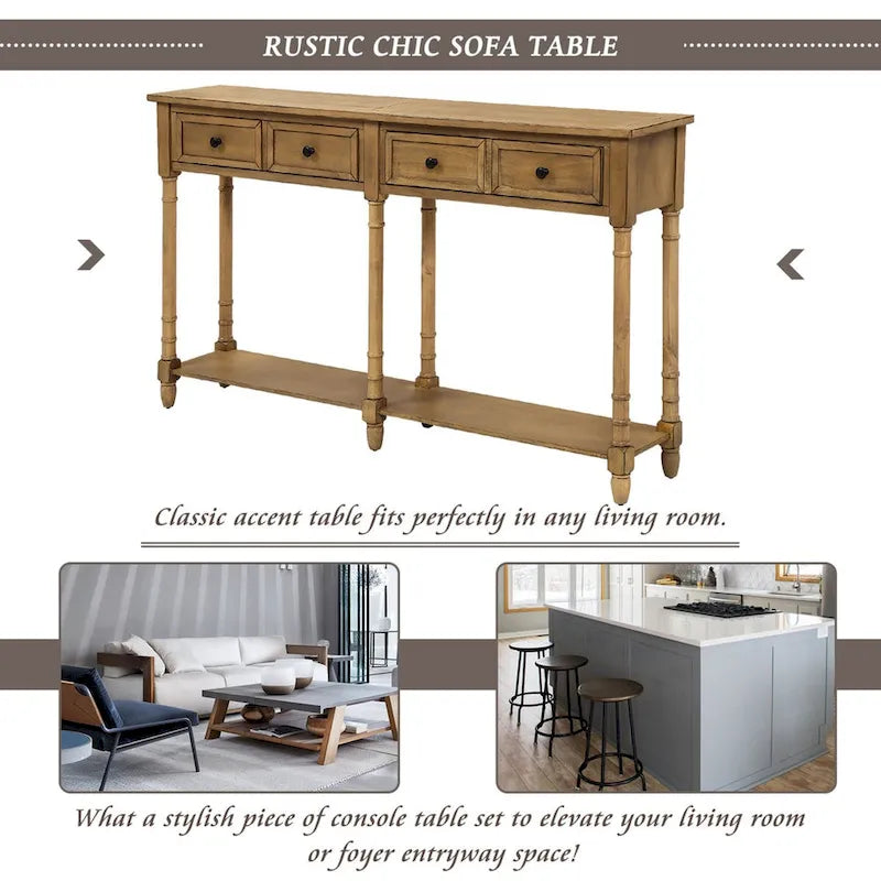 Cusp Barn Console Table Table d'appoint facile à monter avec deux tiroirs de rangement et étagère inférieure pour le salon, l'entrée