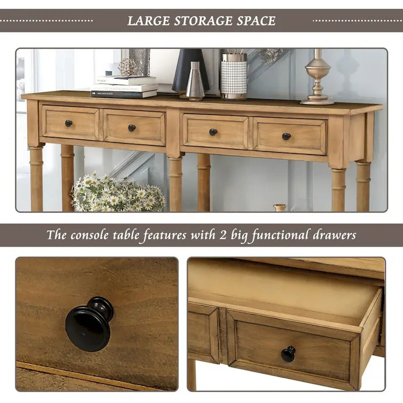 Cusp Barn Console Table Table d'appoint facile à monter avec deux tiroirs de rangement et étagère inférieure pour le salon, l'entrée