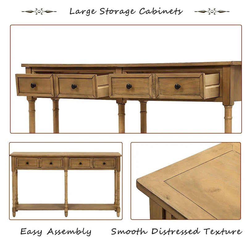 Cusp Barn Console Table Table d'appoint facile à monter avec deux tiroirs de rangement et étagère inférieure pour le salon, l'entrée