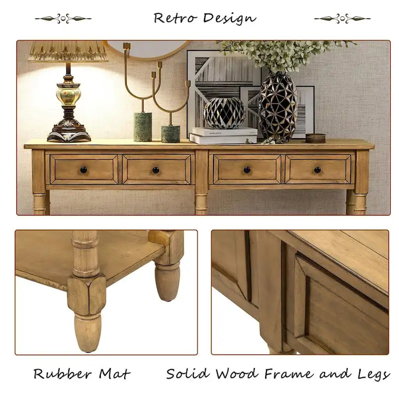 Cusp Barn Console Table Table d'appoint facile à monter avec deux tiroirs de rangement et étagère inférieure pour le salon, l'entrée