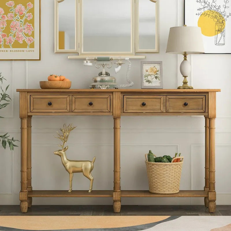 Cusp Barn Console Table Table d'appoint facile à monter avec deux tiroirs de rangement et étagère inférieure pour le salon, l'entrée