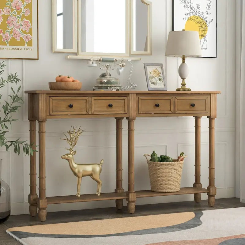 Cusp Barn Console Table Table d'appoint facile à monter avec deux tiroirs de rangement et étagère inférieure pour le salon, l'entrée