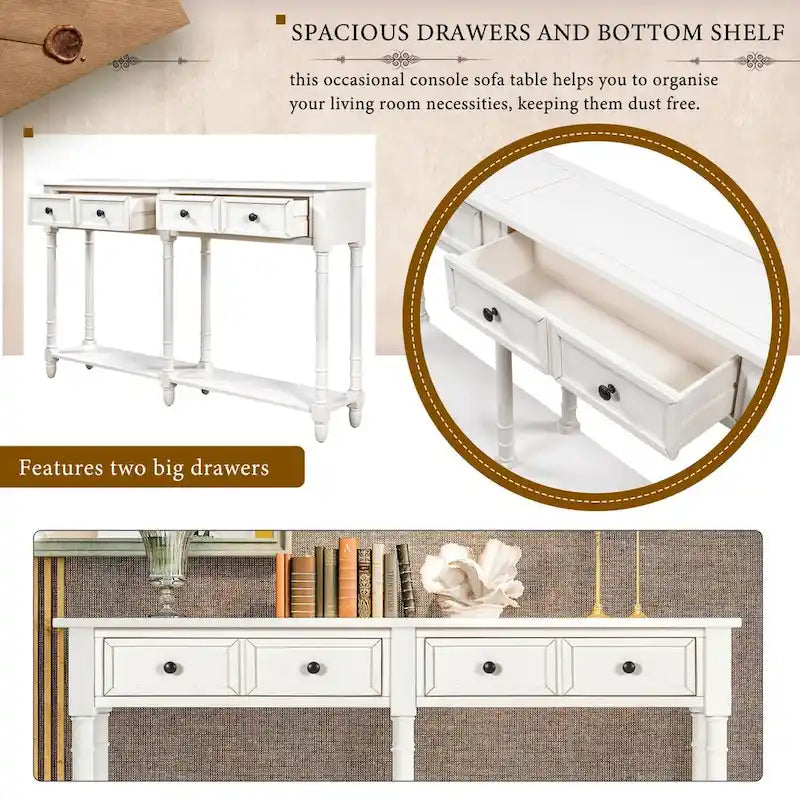 Cusp Barn Console Table Table d'appoint facile à monter avec deux tiroirs de rangement et étagère inférieure pour le salon, l'entrée