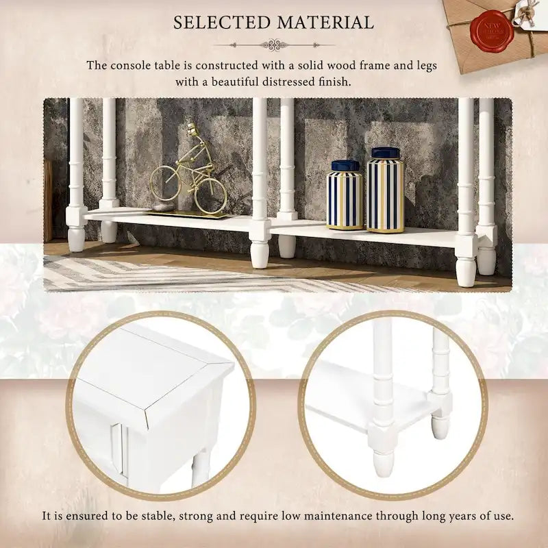 Cusp Barn Console Table Table d'appoint facile à monter avec deux tiroirs de rangement et étagère inférieure pour le salon, l'entrée
