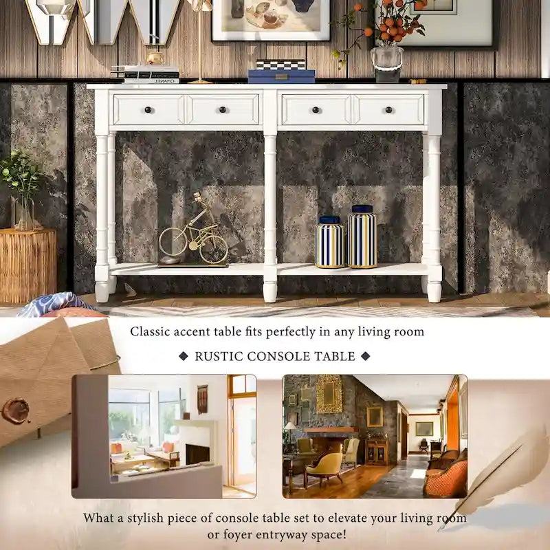 Cusp Barn Console Table Table d'appoint facile à monter avec deux tiroirs de rangement et étagère inférieure pour le salon, l'entrée