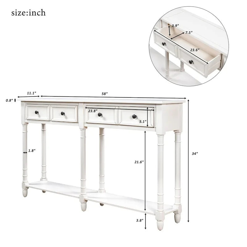 Cusp Barn Console Table Table d'appoint facile à monter avec deux tiroirs de rangement et étagère inférieure pour le salon, l'entrée