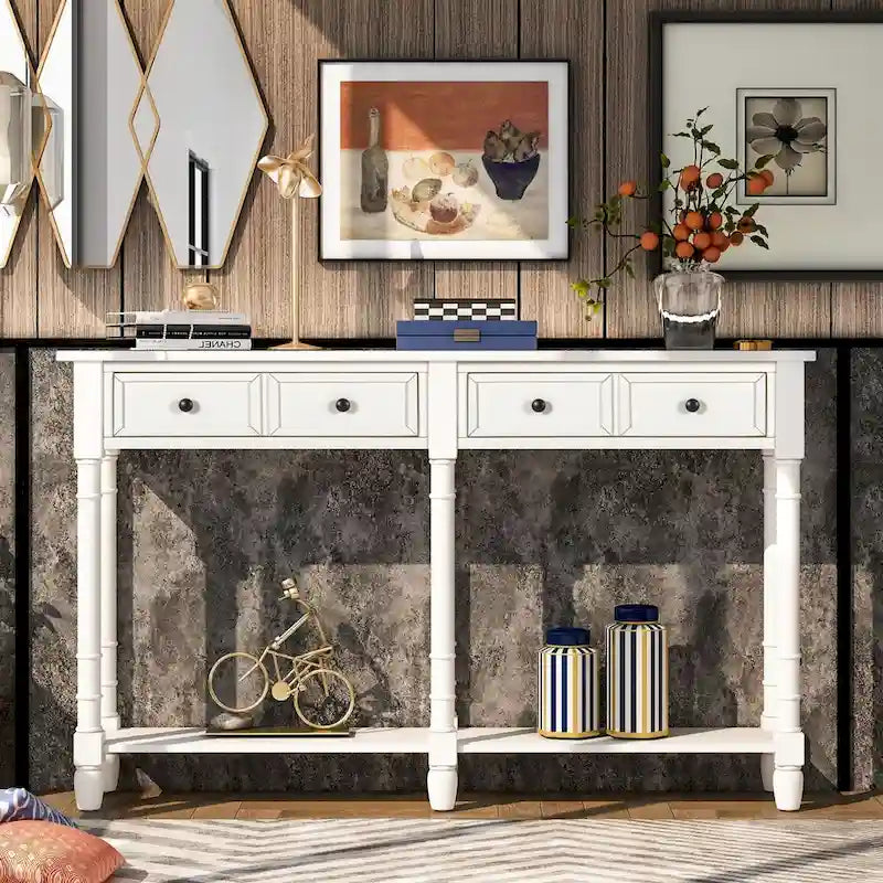 Cusp Barn Console Table Table d'appoint facile à monter avec deux tiroirs de rangement et étagère inférieure pour le salon, l'entrée